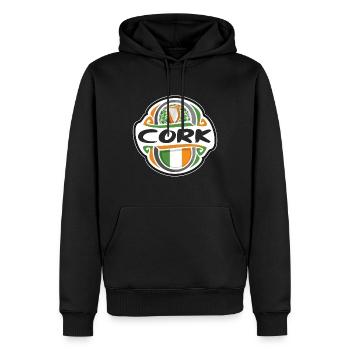 Cork Ireland Flag Badge Travel Souvenir Stamp - Men’s Premium Organic Hoodie - black - Front - Nico (187cm)