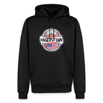 Hagerstown USA Drapeau des États-Unis Souvenir de voyage - Sweat à capuche Premium bio Homme - noir - Devant - Nico (187cm)