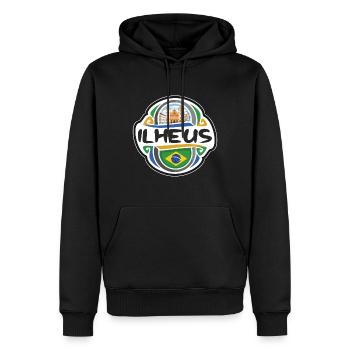 Ilheus Brésil Drapeau Badge Voyage Souvenir Timbre - Sweat à capuche Premium bio Homme - noir - Devant - Nico (187cm)