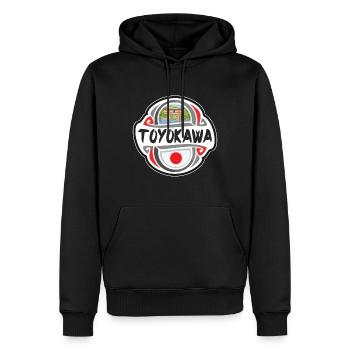 Toyokawa Japon Drapeau Badge Souvenir de Voyage Timbre - Sweat à capuche Premium bio Homme - noir - Devant - Nico (187cm)
