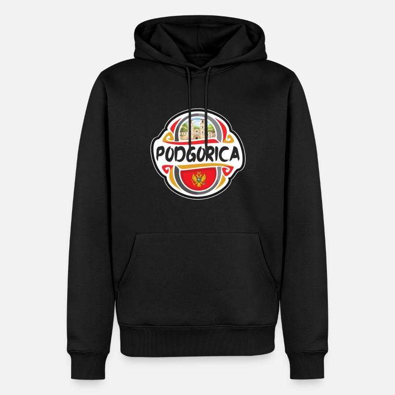 Podgorica Monténégro Drapeau Voyage Souvenir Badge St - Sweat à capuche Premium bio Homme - noir