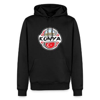 Konya Turquie Drapeau Badge Voyage Souvenir Timbre - Sweat à capuche Premium bio Homme - noir - Devant - Nico (187cm)