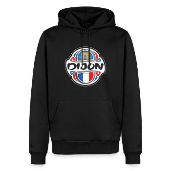 Dijon France Drapeau Badge Voyage Souvenir Timbre - Sweat à capuche Premium bio Homme - noir - Devant - Nico (187cm)