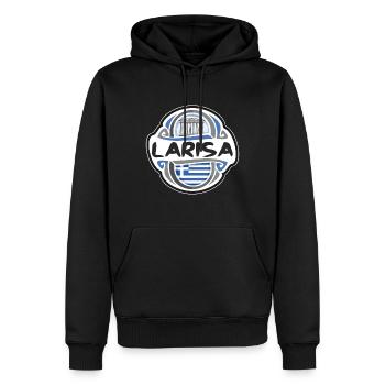 Larisa Grèce Drapeau Badge Voyage Souvenir Timbre - Sweat à capuche Premium bio Homme - noir - Devant - Nico (187cm)