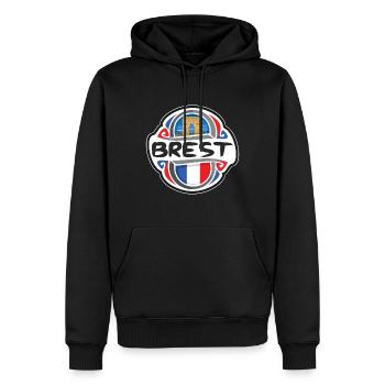 Brest Frankreich Flagge Abzeichen Reise Souvenir Briefmarke - Männer Premium Bio Hoodie - Schwarz - Vorne - Nico (187cm)