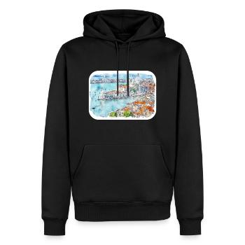 Venise Italie Aquarelle Esquisse Illustration - Sweat à capuche Premium bio Homme - noir - Devant - Nico (187cm)