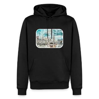 Londres UK Aquarelle Esquisse Dessinée à la Main Peinture - Sweat à capuche Premium bio Homme - noir - Devant - Nico (187cm)