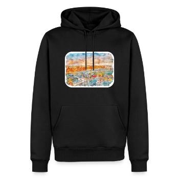 Lituanie point de repère croquis à l’aquarelle illustration - Sweat à capuche Premium bio Homme - noir - Devant - Nico (187cm)