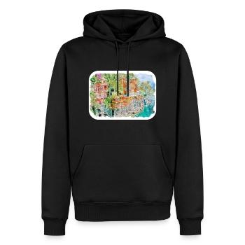 Italie Croquis à l’aquarelle Illustration dessinée à la main - Sweat à capuche Premium bio Homme - noir - Devant - Nico (187cm)