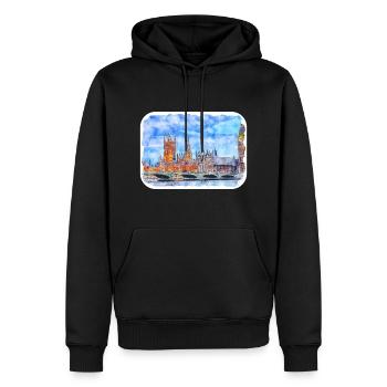 Angleterre Royaume-Uni Croquis à l’aquarelle Peinture dessinée à la main - Sweat à capuche Premium bio Homme - noir - Devant - Nico (187cm)