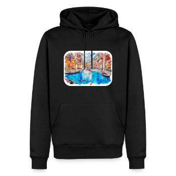 Venedig Italien Aquarellskizze Gezeichnete Illustration - Männer Premium Bio Hoodie - Schwarz - Vorne - Nico (187cm)