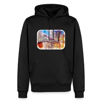 Amsterdam Niederlande Aquarellskizze Zeichnung - Männer Premium Bio Hoodie - Schwarz - Vorne - Nico (187cm)