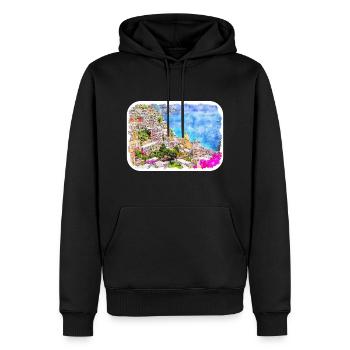 Positano Italie Aquarelle Esquisse Dessin Dessin - Sweat à capuche Premium bio Homme - noir - Devant - Nico (187cm)