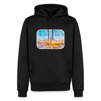 Berlin Allemagne Aquarelle Esquisse Dessinée Peinture - Sweat à capuche Premium bio Homme - noir - Devant - Nico (187cm)