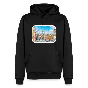 Madrid Espagne Aquarelle Esquisse Peinture Dessin - Sweat à capuche Premium bio Homme - noir - Devant - Nico (187cm)