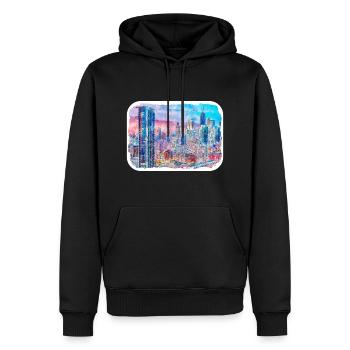 Chicago USA Aquarell Skizze gezeichnete Illustration - Männer Premium Bio Hoodie - Schwarz - Vorne - Nico (187cm)