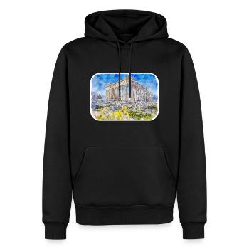 Athènes Grèce Aquarelle Sketch Illustration - Sweat à capuche Premium bio Homme - noir - Devant - Nico (187cm)