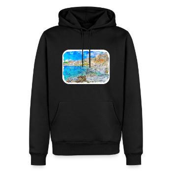 Esquisse d’aquarelle de la côte européenne Dessinée Illustratio - Sweat à capuche Premium bio Homme - noir - Devant - Nico (187cm)