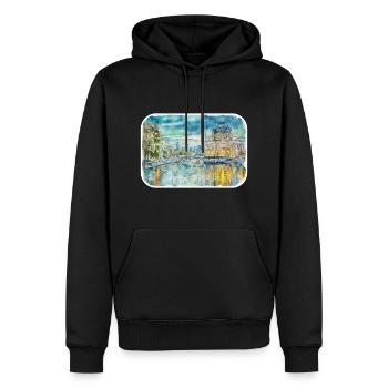 Berlin Allemagne Aquarelle Esquisse Dessinée Peinture - Sweat à capuche Premium bio Homme - noir - Devant - Nico (187cm)