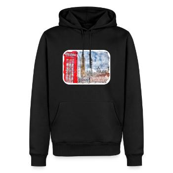 Londres UK Aquarelle Esquisse Dessinée à la Main Peinture - Sweat à capuche Premium bio Homme - noir - Devant - Nico (187cm)