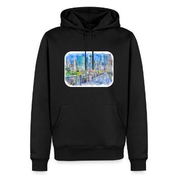 Chicago USA Aquarell Skizze gezeichnete Illustration - Männer Premium Bio Hoodie - Schwarz - Vorne - Nico (187cm)