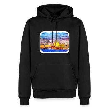 Sydney Australie Aquarelle Sketch Illustration - Sweat à capuche Premium bio Homme - noir - Devant - Nico (187cm)