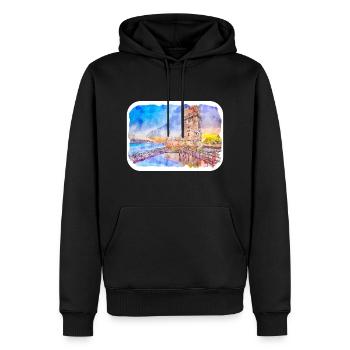 Lisbonne Portugal Aquarelle Esquisse Dessinée Illustrati - Sweat à capuche Premium bio Homme - noir - Devant - Nico (187cm)