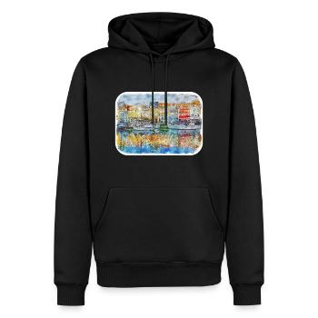 Copenhague Danemark Aquarelle Sketch Illustration - Sweat à capuche Premium bio Homme - noir - Devant - Nico (187cm)