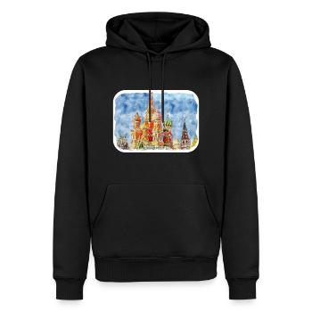 Moscou Russie Aquarelle Esquisse Dessin Dessiné - Sweat à capuche Premium bio Homme - noir - Devant - Nico (187cm)