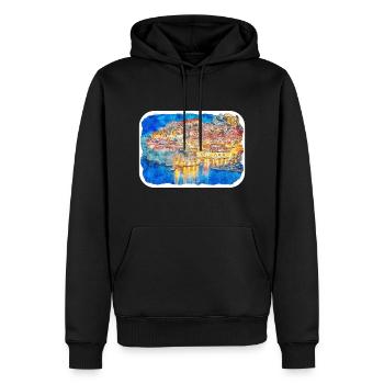 Dubrovnik Kroatien Aquarell Skizze Illustration - Männer Premium Bio Hoodie - Schwarz - Vorne - Nico (187cm)
