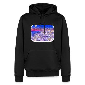 Santorin Grèce Aquarelle Sketch Illustration - Sweat à capuche Premium bio Homme - noir - Devant - Nico (187cm)