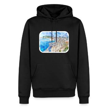 San Sebastian Croatie Aquarelle Esquisse Dessinée Illu - Sweat à capuche Premium bio Homme - noir - Devant - Nico (187cm)
