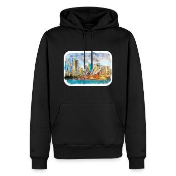 Sydney Australie Aquarelle Esquisse Dessinée Illustrat - Sweat à capuche Premium bio Homme - noir - Devant - Nico (187cm)