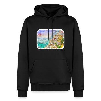 Positano, Italie, Croquis à l’aquarelle, dessiné, Illustratio - Sweat à capuche Premium bio Homme - noir - Devant - Nico (187cm)