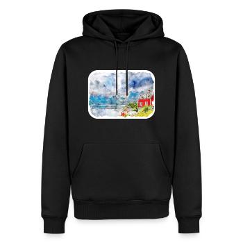 Norvège Aquarelle Esquisse Dessinée à la main Illustration - Sweat à capuche Premium bio Homme - noir - Devant - Nico (187cm)