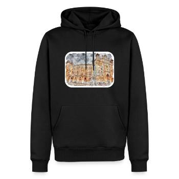 Madrid Espagne Aquarelle Esquisse Dessinée Peinture - Sweat à capuche Premium bio Homme - noir - Devant - Nico (187cm)
