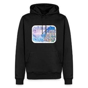Positano Italie Aquarelle Sketch Illustration - Sweat à capuche Premium bio Homme - noir - Devant - Nico (187cm)