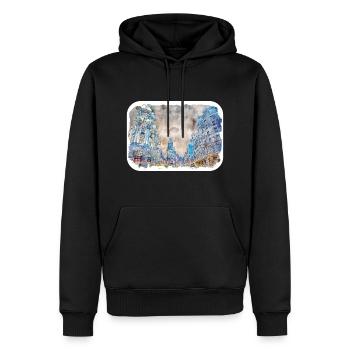 Madrid Espagne Aquarelle Esquisse Dessinée Peinture - Sweat à capuche Premium bio Homme - noir - Devant - Nico (187cm)