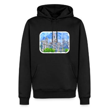 Madrid Espagne Aquarelle Esquisse Dessinée Peinture - Sweat à capuche Premium bio Homme - noir - Devant - Nico (187cm)