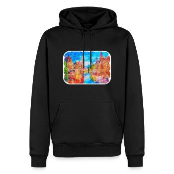 Bruges Belgique Aquarelle Esquisse Illustration - Sweat à capuche Premium bio Homme - noir - Devant - Nico (187cm)