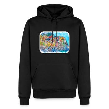 Positano Italie Aquarelle Sketch Illustration - Sweat à capuche Premium bio Homme - noir - Devant - Nico (187cm)