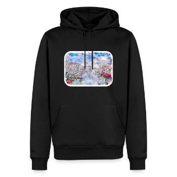 Venise Italie Aquarelle Esquisse Illustration - Sweat à capuche Premium bio Homme - noir - Devant - Nico (187cm)
