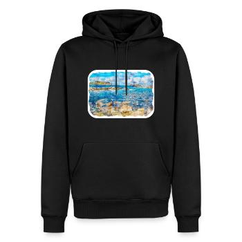 Irlande Royaume-Uni Aquarelle Esquisse Dessinée à la main Peinture - Sweat à capuche Premium bio Homme - noir - Devant - Nico (187cm)