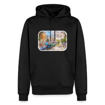 Amsterdam Niederlande Aquarellskizze Zeichnung - Männer Premium Bio Hoodie - Schwarz - Vorne - Nico (187cm)