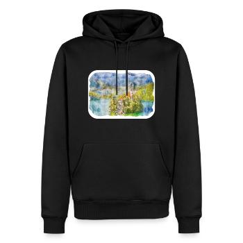 Illustration de l’esquisse à l’aquarelle de Slovénie - Sweat à capuche Premium bio Homme - noir - Devant - Nico (187cm)
