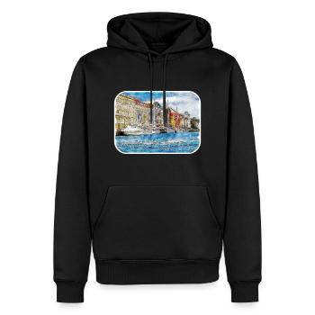 Copenhague Danemark Aquarelle Sketch Illustration - Sweat à capuche Premium bio Homme - noir - Devant - Nico (187cm)
