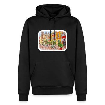 Cartagena Colombie croquis aquarelle dessiné illustr - Sweat à capuche Premium bio Homme - noir - Devant - Nico (187cm)