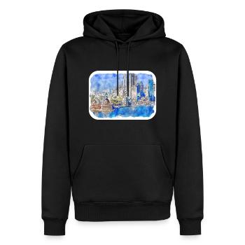 Sydney Australie Aquarelle Esquisse Dessinée Illustrat - Sweat à capuche Premium bio Homme - noir - Devant - Nico (187cm)