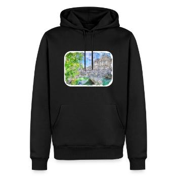 Illustration de l’esquisse à l’aquarelle de Slovénie - Sweat à capuche Premium bio Homme - noir - Devant - Nico (187cm)