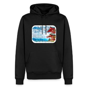 Japan-Aquarell-Skizzen-handgezeichnete Illustration - Männer Premium Bio Hoodie - Schwarz - Vorne - Nico (187cm)